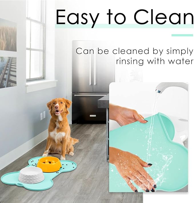 Super Design Dog Food Mat Dog Bowl Mat for Food and Water Silicone Non Spill Cat Feeding Mat Puppy Placemat Waterproof - 20.5" x 14.5", Light Green