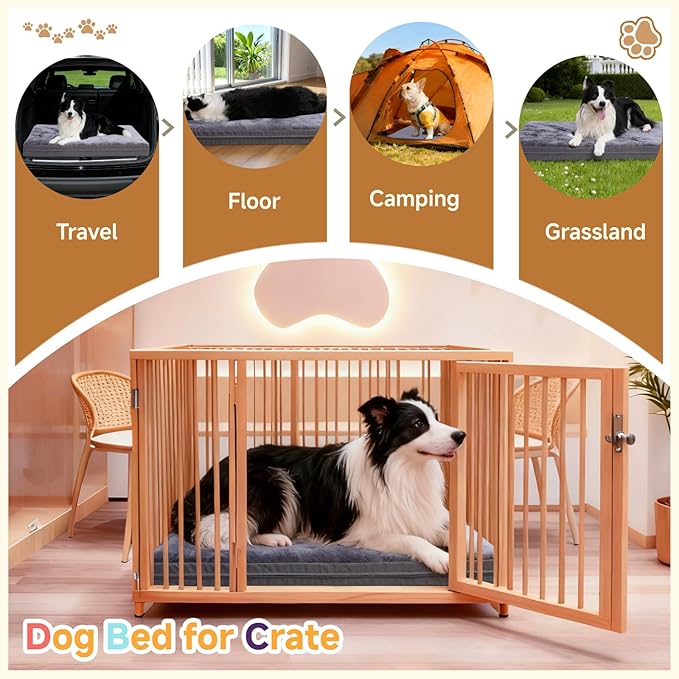 Waterproof Dog Bed for Crate - Outdoor Crate Pad for Medium Dogs, Orthopedic Egg Crate Foam, Anti-Slip, Reversible & Washable Cover, 35" x 22", Gray
