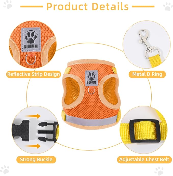 Cat & Dog Vest Harness - All Weather Mesh, Reflective Strap, Step-in Adjustable for Small Cats & Dogs (Orange, Small)