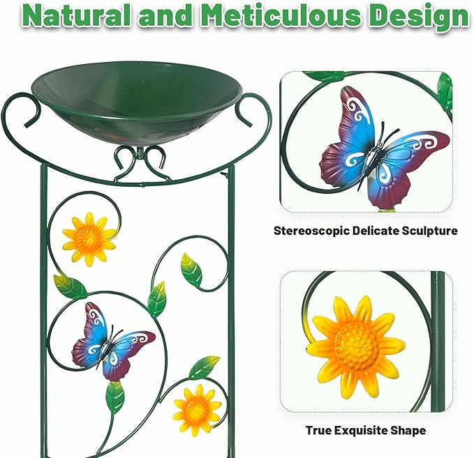 HONGLAND Metal Bird Bath with Trellis, 35" Outdoor Garden Birdbath with Detachable Bowl & Climbing Plant Support, Decorative Bird Feeder Station with Butterflies for Yard, Patio, Fence