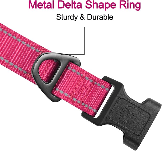 Joytale Reflective Dog Collar, Soft Neoprene Padded, Metal D-Ring, Nylon Pet Collar Adjustable for Small Dogs, Hotpink, S