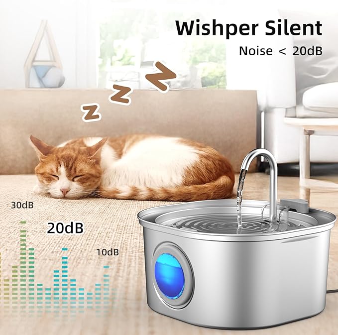 Casfuy PWS-155 Multi-Layer Filtration Quiet Stainless Steel Dog & Cat Water Fountain, 108-oz