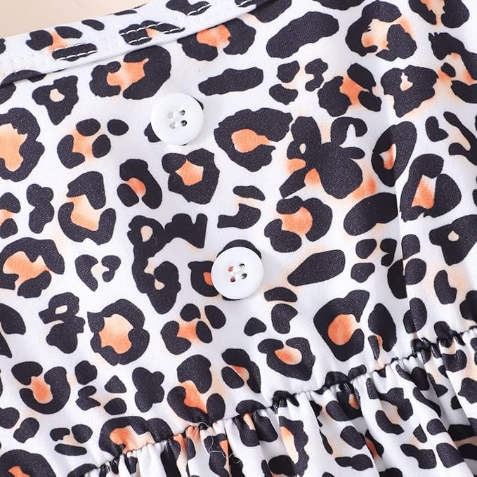 Toddler Baby Girls Summer Clothes Outfits Ruffled Sleeve Dinosaur Shirt Leopard Tops and Shorts Pants Sets 2PCS