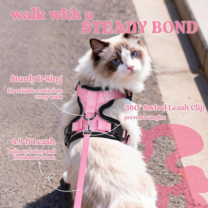 rabbitgoo Cat Harness and Leash for Walking, Escape Proof Soft Adjustable Vest Harnesses for Cats, Easy Control Breathable Reflective Strips Jacket, Pink, XS