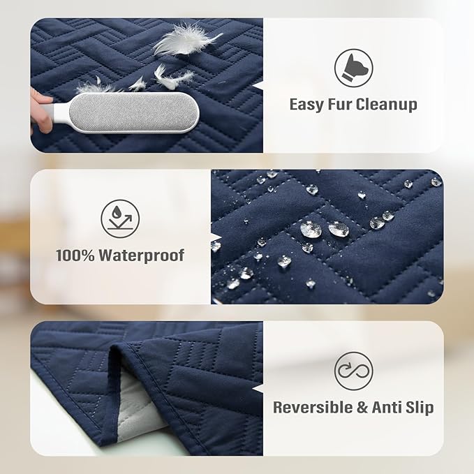 BOCTOPUG Dog Bed Cover for Pets Blankets Rug Pads for Couch Protection Waterproof Bed Covers Dog Blanket Furniture Protector Reusable Changing Pad (Navy Blue+Light Grey, 82"x102")
