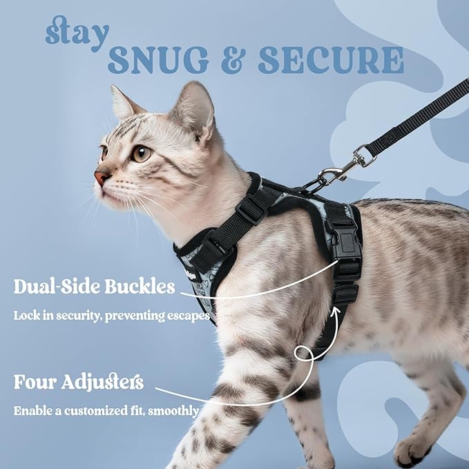 rabbitgoo Cat Harness and Leash for Walking, Escape Proof Soft Adjustable Vest Harnesses for Cats, Easy Control Breathable Reflective Strips Jacket, Doodle Gray,M