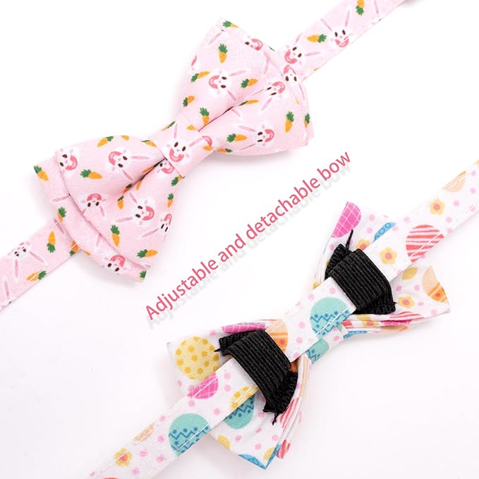 Faygarsle 2 Pack Easter Day Cat Collar Cute Rabbit Easter Eggs Printed Collar with Bow tie Breakaway Pink Beige Cat Collar for Boy Girl Cats