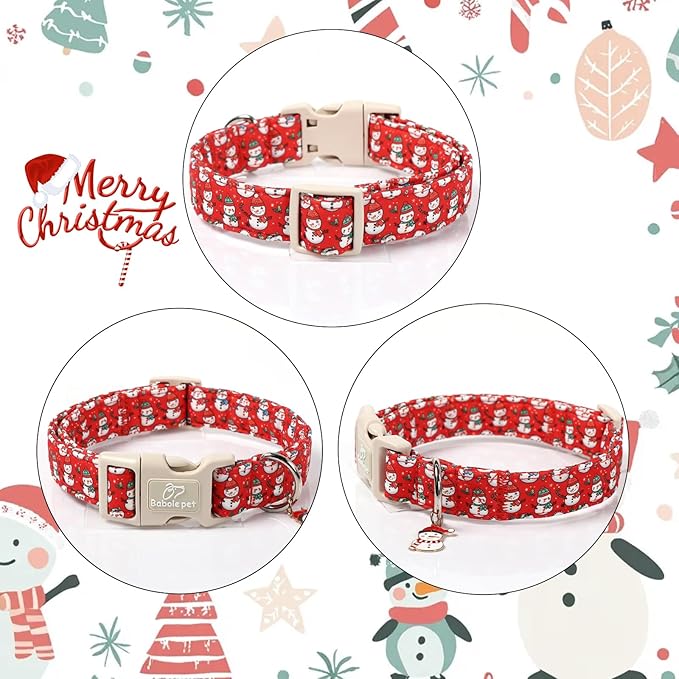 Christmas Dog Collar - Cute Red Snowman Christmas Puppy Collar with Safety Buckle, Soft Adjustable Holiday Dog Collars for Small Medium Large Dogs M