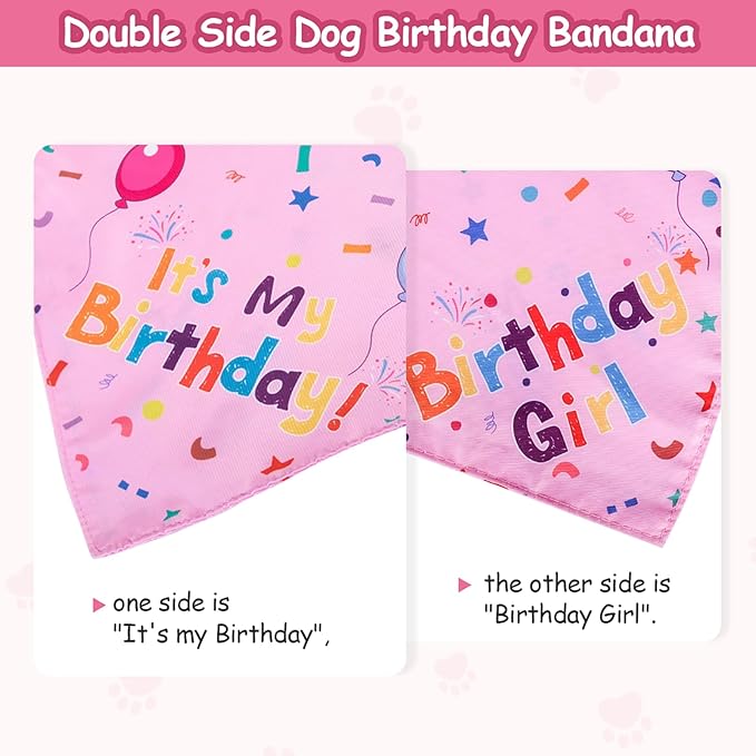 Dog Boy Girl Birthday Party Hat, Dog Birthday Party Supplies, Doggie Birthday Bandana Set with Numbers for Gaint and Extra Large Puppy (Pink)