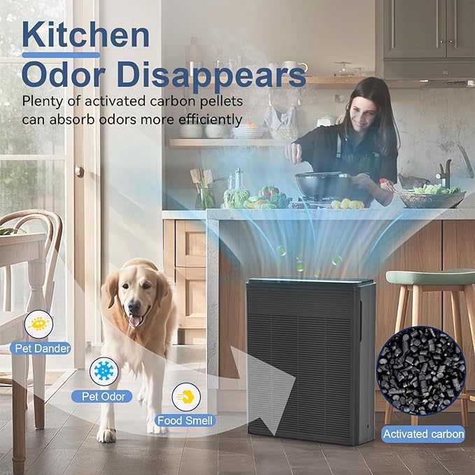 Air Purifiers for Home Large Room Up to 2000 Ft² with Washable Filters, AIUZLK H13 HEPA Filter,Bedroom Air Purifier for Pet,Air Cleaner for Smoke Pet Hair Dander Odor,P260 Black (Black)
