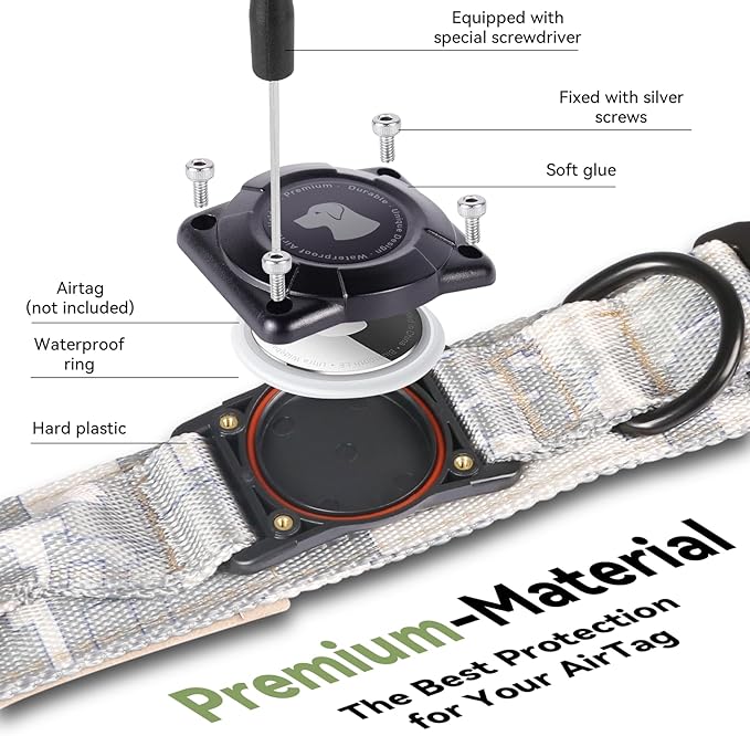 2026 Upgrade Waterproof AirTag Dog Collar, Military Tactical Dog Collar with AirTag Holder, Comfortable Control Handle and Metal Buckle, GPS Dog Collar Holder for Medium to Large Dog(Digital camo, XL)