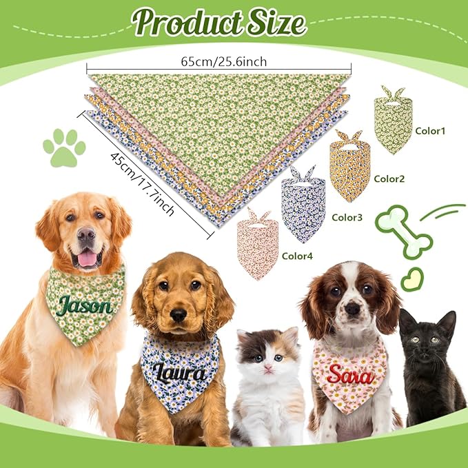 Personalized Dog Bandana with Embroidered Name, Custom Neckwear Dog Scarf Triangle Bibs Pet Accessories for Small Medium Large Dogs Cats Pets Birthday Gift