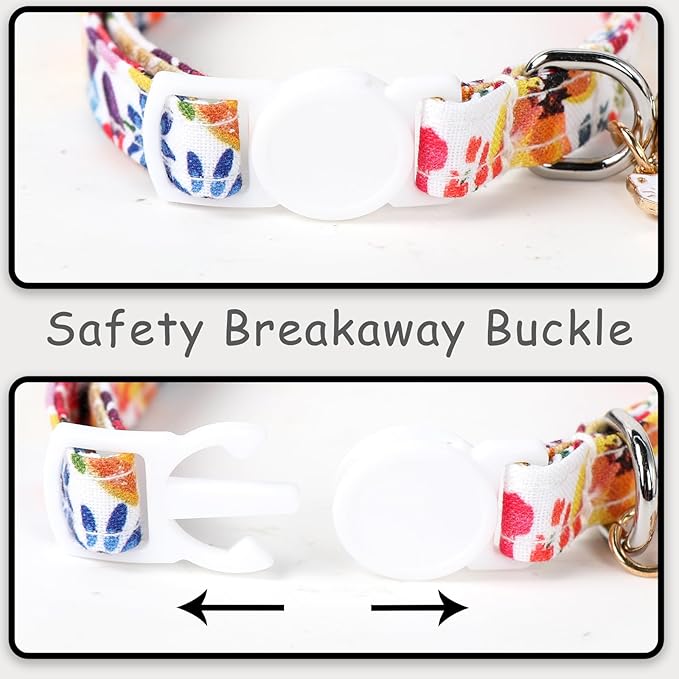 Unique style paws 2 Pack Kitten Collar Breakaway with Bell & Pendant, Adjustable Safety Cat Cotton Collars for Girl Boy Cats and Small Pets