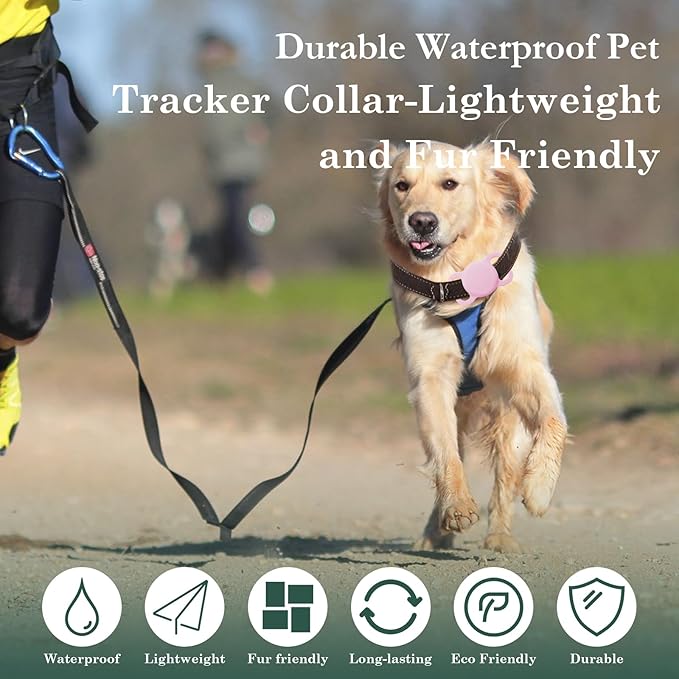 Smart Dog Tracker, Waterproof Pet Location Tracker, MFi Certificated Tracking Device with Collar Holder, No Monthly Fee, Works with Find My,Not GPS Tracker (iOS Only) (Pink)