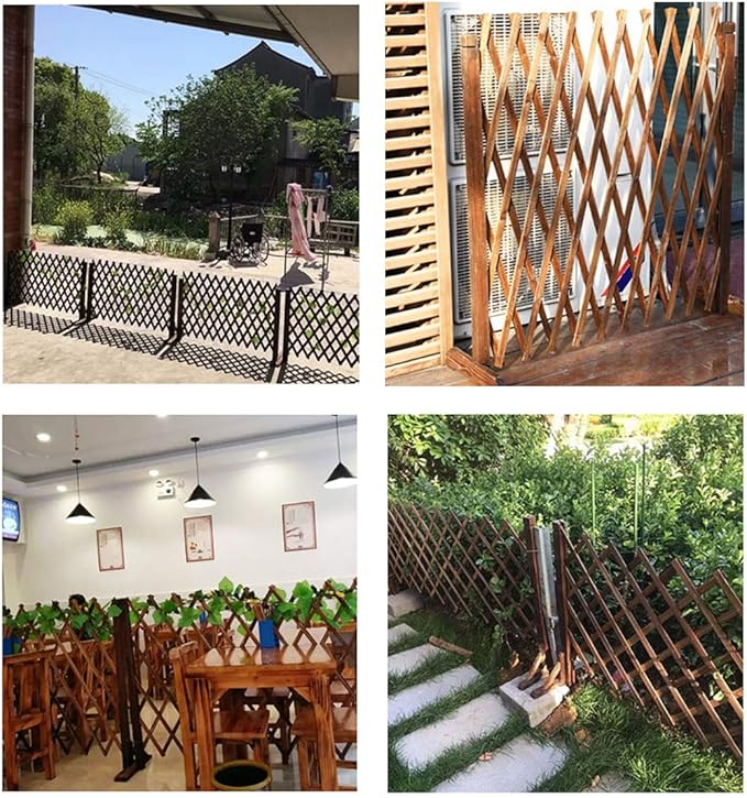 MYOYAY 2PCS Expandable Instant Fence Retractable Wooden Fence Wooden Pet Gate Freestanding Wood Plant Screen Fence Partition Wood Garden Trellis for Home Yard Garden Indoor Outdoor Decor