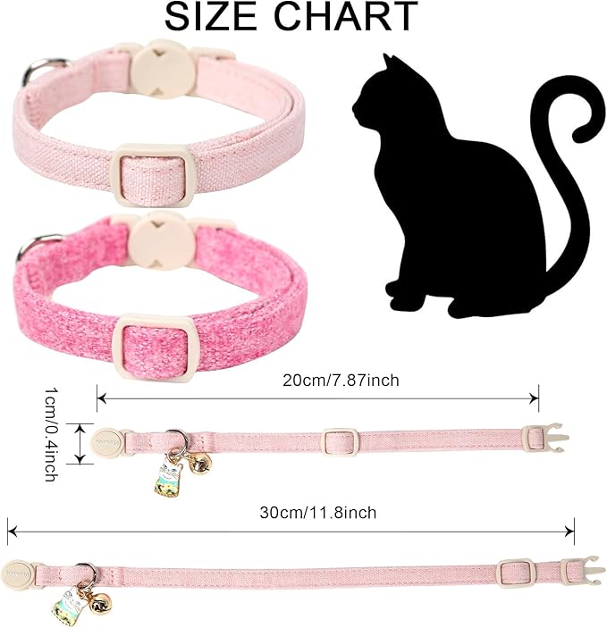 Cat Collar,2 Pack Pink Cat Collars Breakaway with Bell, DOGWONG Safety Buckle Cat Collar for Girl Boy Cats and Small Dogs，Adjustable 7-12 Inch,Pet Supplies Accessories