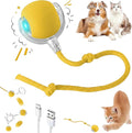 Interactive Electric Automatic Rolling Moving Rechargeable Self Play Stimulation Toy,Smart Pet Chase with Speedy Tail Rope for Bored Indoor Cats (Yellow)