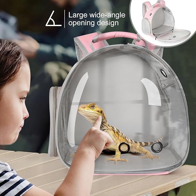 Hamster Backpack Carrier, Bearded Dragon Carrier Backpack with Clear Bubble Window,Small Animal Travel Backpack for Hedgehog Rat,Chameleon,Rabbit,Sugar Glider,Airline Approved (Pink, Backpack)