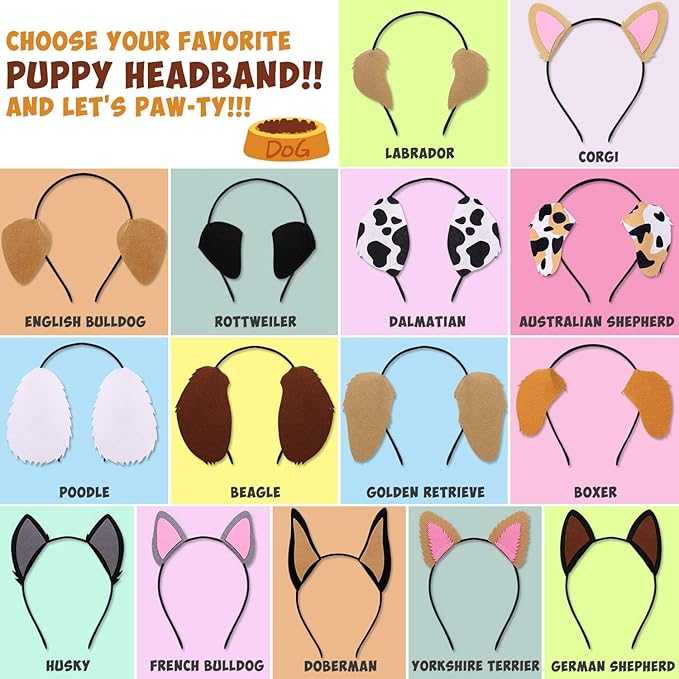 CiyvoLyeen Puppy Dog, Farm Animals Ear Headbands, for Birthday Party Decoration, Zoo Farmhouse Birthday Party Favors Supplies