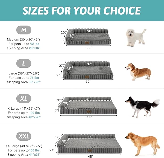 Cute Dog Bed, Faux Rabbit Fur Orthopedic Foam Dog Bed with Sides, Removable Washable Cover & Waterproof Lining, Comfortable Pet Couch for Small Dogs, Grey (30" L x 20" W x 6" Th)