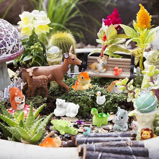DIYDEC 40pcs Mini Resin Animal 40 Styles Tiny Resin Animals Miniature Little Small Animal Figures Bulk for Micro Fairy Garden Landscape Accessories Dollhouse Hide Crafts Decor Aquarium Toys