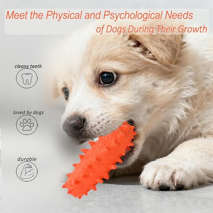 2 Pack Dog Toys for Aggressive Chewers, Tough Puppy Chew Toys Teething Bone for Puppies, Soft Foaming Rubber Interactive Toys for Small Medium Breed (Orange)
