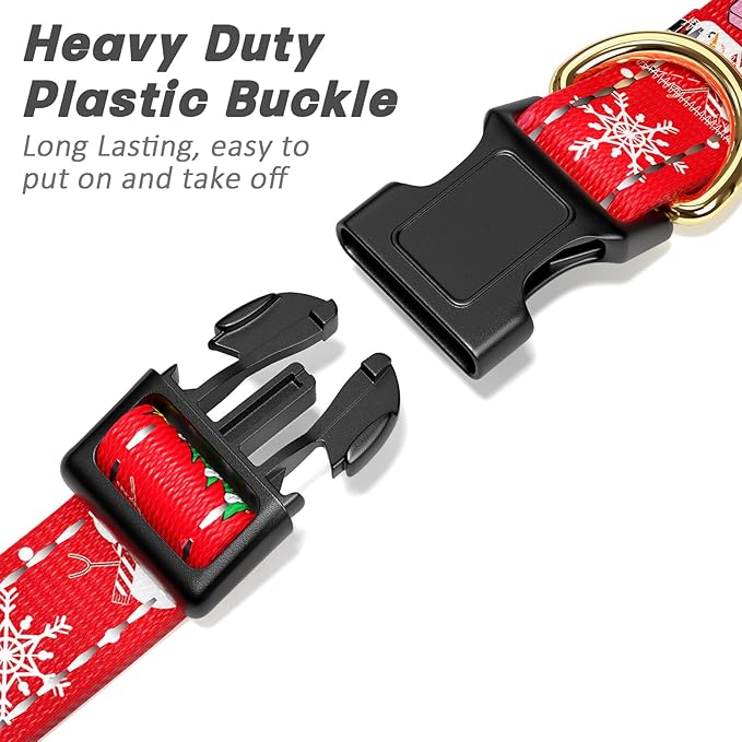 Reflective Dog Collar - Cute Christmas Style for Small Dogs, Soft Nylon Puppy Collar with Adjustable Size and Quick Release Buckle - Red XS