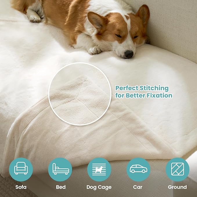 Luxury Faux Fur Throw Blanket for Couch, Ultra Soft Waterproof Pet Blanket, Cozy Warm Plush Blanket for Sofa Bedroom Living Room, Liquid Pee Proof for Large Dog or Cat, 50x60 inch, Cream