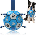 Dog Soccer Ball, Interactive Toys for Tug of War, Puppy Birthday Gifts, Tug Toy, Water Toy, Durable Balls for Small & Medium Size(8 inch-Blue)