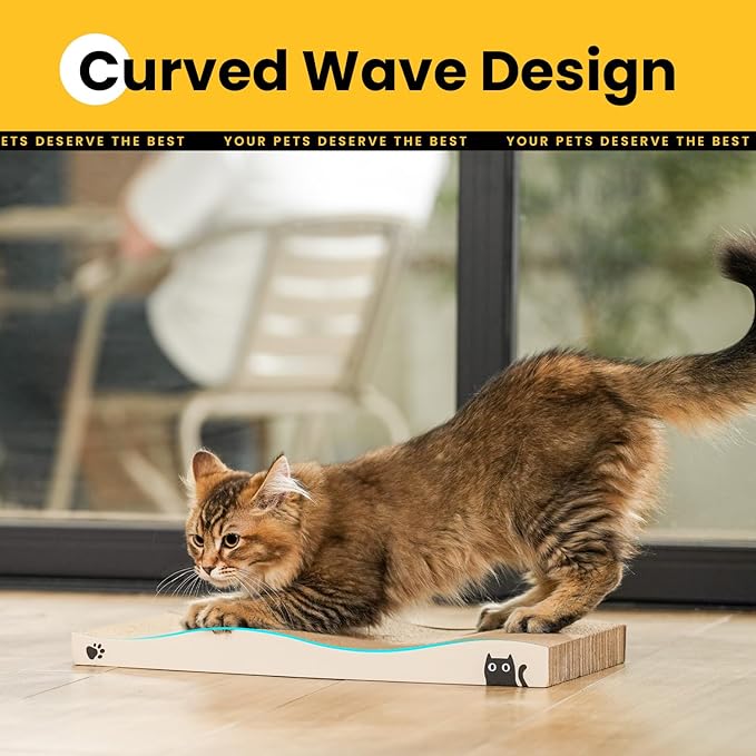 Cat Scratcher, Durable Scratch Pad, Corrugated Cardboard Scratching Board for Indoor Cats, Heavy Duty, Double-Sided Usability, Recyclable, with Catnip，2 Packs