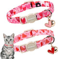 2 Pack Cat Collars Breakaway with Bell, DOGWONG Safety Buckle Valentine's Day Cat Collar Pink Heart for Girl Boy Cats and Small Dogs，Adjustable 7-12 Inch,Pet Supplies Accessories