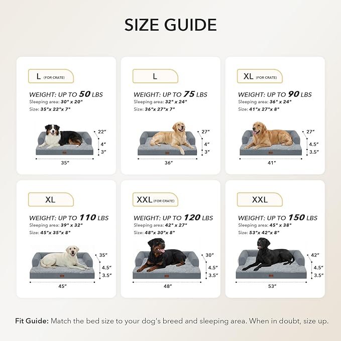 Orthopedic Dog Beds for Large Sized Dogs, Waterproof Egg Crate Foam Medium Dog Couch Beds for Crate 35x22Inch, Washable Pet Beds with Removable Cover and Nonskid Bottom, Grey