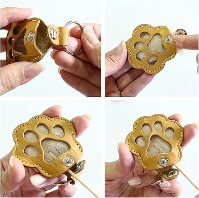Cat & Dog Hair Keychain - Paw Shaped Leather Memorial Keepsake for Dog Cat Fur Storage, Pet Fur Keepsake Collector