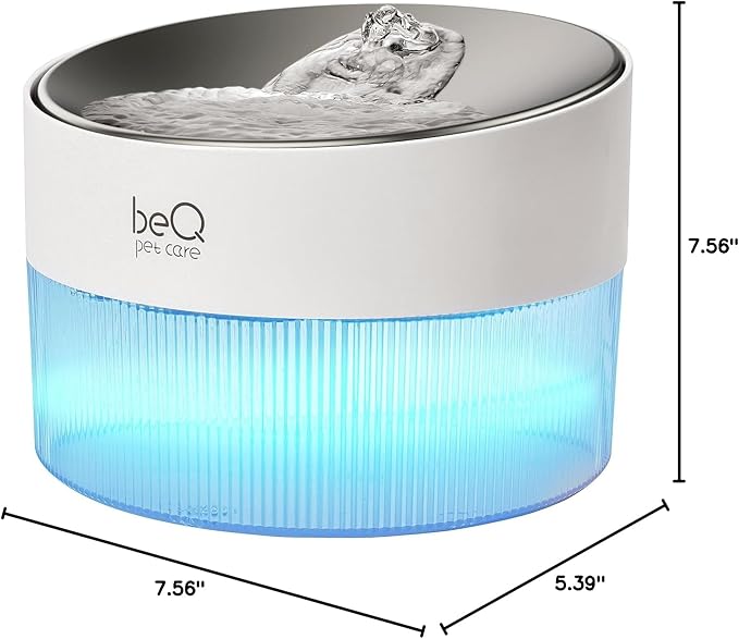 beQ Cat Water Fountain,2.5L/84oz Inside Ultra-Quiet Stainless Steel Automatic Pet Water Dispenser,BPA Free,Visible Water Level,with a Large Size Filter,Suitable for Cats & Small Dogs