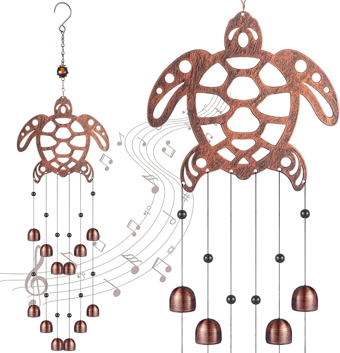 24 Inch Metal Wind Chimes Decor for Outside Garden Birthday Gift for Women Men Bronze Windchimes Pet Memorial Gift with 12 Bell for Patio Yard Lawn Housewarming Front Yard(Sea Turtle)