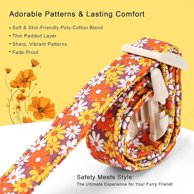 Fall Dog Collar Vintage Daisy Puppy Collar - Hippie Flower Dog Collars Light Comfortable Adjustable Pet Collars for Small Medium Large Girl Boy Dogs XL