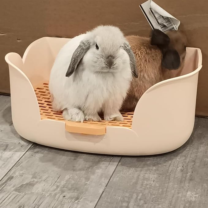 15.1"X11.0" Large Rabbit Litter Box,Plastic Square Rabbits Potty Trainer with Bigger Pan Bunny Corner Toilet Box with Small Animal Disposable Liner for Guinea Pigs Hamster Chinchilla(Orange)