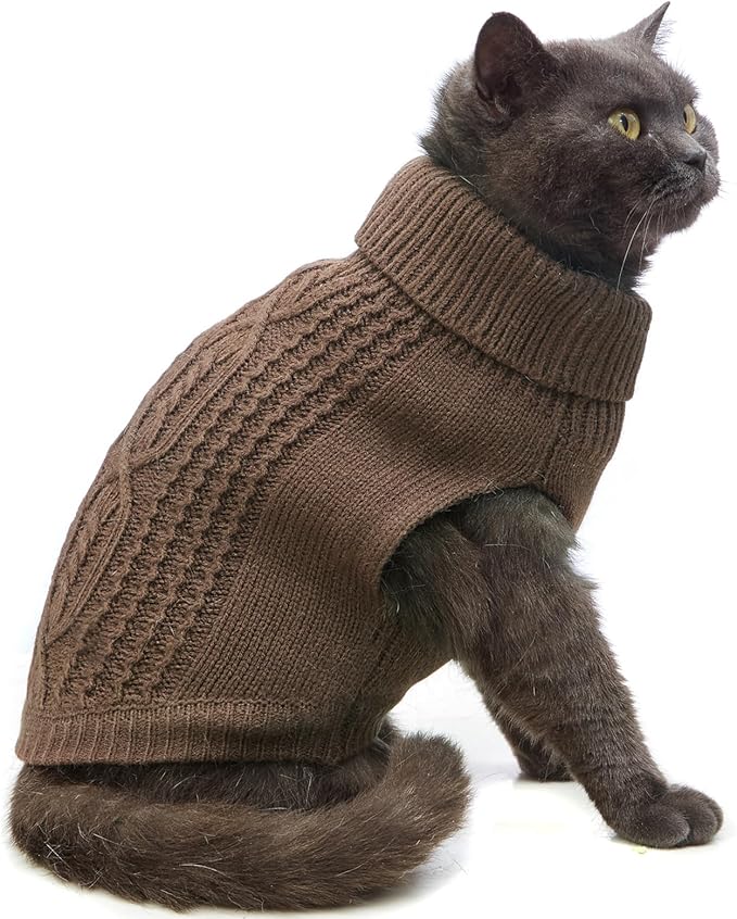 Stretchy Cat Sweater - 17 Colors & 6 Sizes | Snug Winter-Ready Knit for Boy/Girl Cats & Kittens(Brown, X-Small)