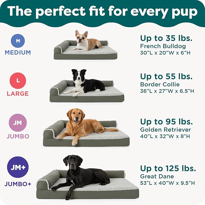 Furhaven Orthopedic Dog Bed for Large Dogs w/ Removable Bolsters & Washable Cover, For Dogs Up to 95 lbs - Plush & Velvet L Shaped Chaise - Deep Sapphire, Jumbo/XL