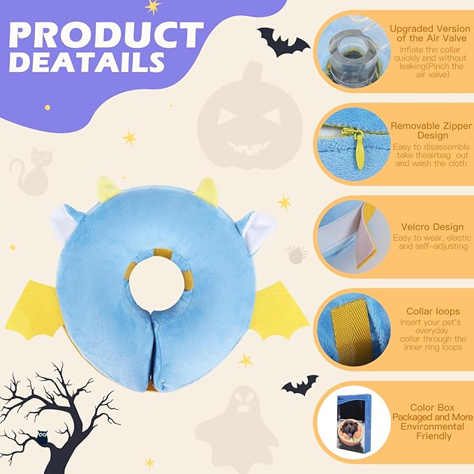 IEUUMLER Inflatable Recovery Dog Collar, Protective Donut Cone, Adjustable Soft Collar for Dog and Cat After Surgery Prevent from Biting & Scratching EU002 - Vampire L+