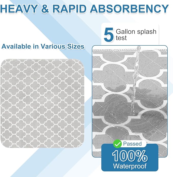 OUTCREATOR® Washable Bed Pads 34" x 36" (Pack of 4), Incontinence Mattress Protector, Anti-Slip Waterproof Underpads for Adults Kids Elderly Pets, Absorbency & Reusable Bedwetting Pads (Gray)