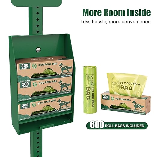 Dog Waste Station Outdoor, Pet Waste Disposal Station Rustproof Aluminum with 10 Gallon Trash Can, 600 Dog Poop Bags & 50 Liners for Parks, Trails, HOA Communities, Backyards