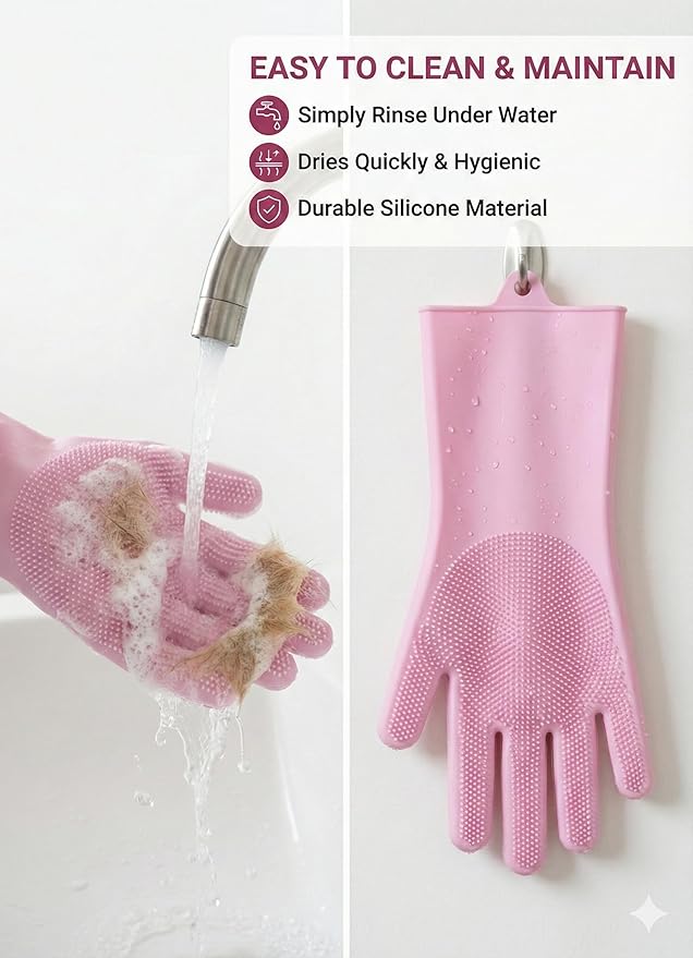3-in-1 Stress-Free Dog Bathing Kit – Silicone Grooming Gloves, Suction Lick Mat, and Dental Brush – Complete Pet Spa Set for Anxious Dogs (Pink)