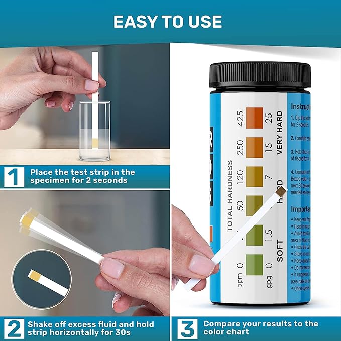Water Hardness Test Kit - Quick and Accurate Water Hardness Test Strips - Hard Water Test Kit with eBook - Ultimate Test Kit for Water Hardness - 150 Water Softener Test Strips by JNW Direct