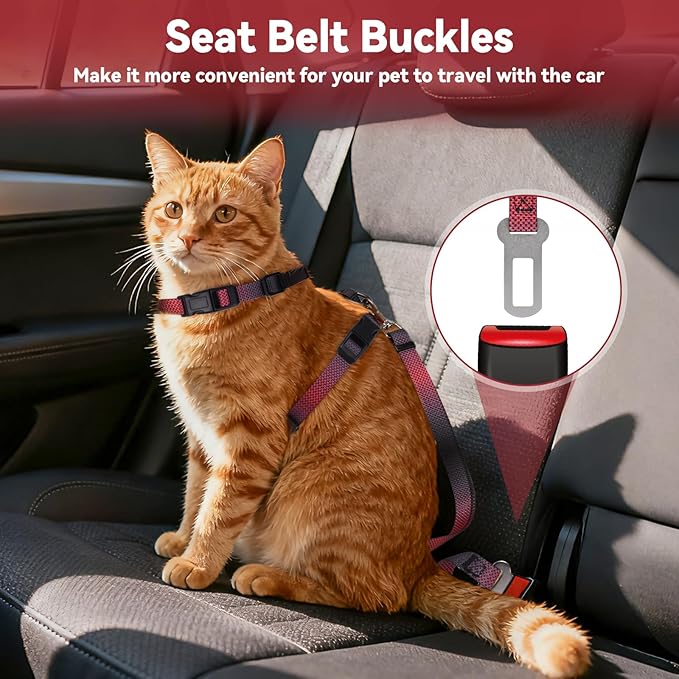 Cat Harness and Leash Set, 3-in-1 Escape Proof Adjustable, Comfortable Soft Lightweight, Safe, Easy to Wear, Walking Travel Kitten Harness for Small Medium Large Cats （Red