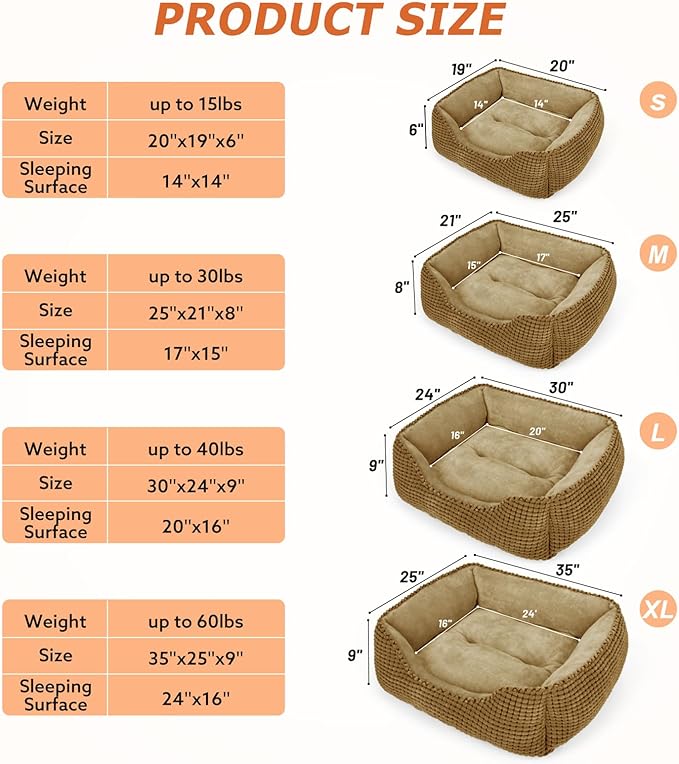 MIXJOY Large Dog Bed for Large Medium Small Dogs, Rectangle Washable Orthopedic Dog Bed, Soft Calming Sleeping Puppy Bed Durable Pet Cuddler with Anti-Slip Bottom L(30"x24"x9")