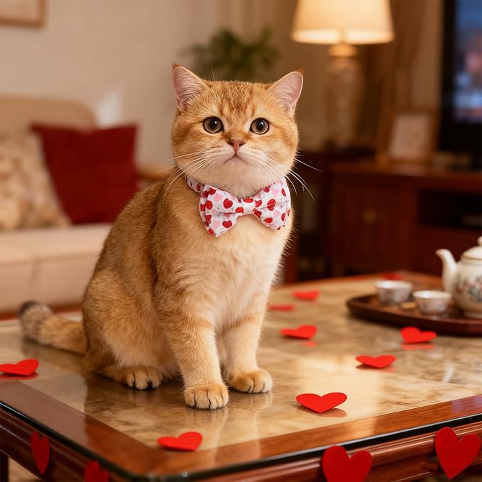 EXPAWLORER Valentines Cat Collar Breakaway with Bells - 2 Pack Holiday Cat Collars with Removable Bow Tie and Bandana, Adjustable Valentines Day Pet Collar for Cats Kittens, Pink Heart