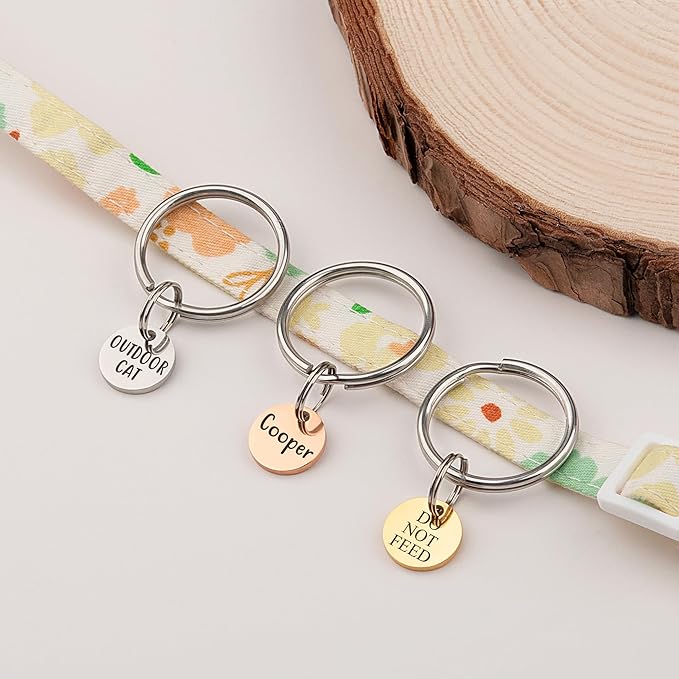 Anavia Small Size Dog Cat ID Tags, Small/XS Personalized Color Plated Stainless Steel Puppy Kitten Name Tags, Customized Engraved Nameplate Pet Collar Tag (Black, XS-Round)