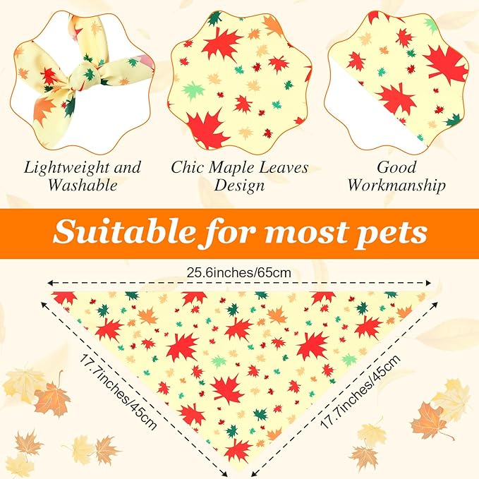 Chunful 100 Pieces Thanksgiving Dog Bandanas Bulk Fall Autumn Pet Bandanas with Leaves Patterns Triangle Scarf Bib Kerchief Set for Small Large Dog Costume Accessories (25.6 x 17.7 x 17.7)