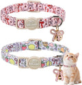 2 Pack Sweet Girly Cat Collars - Elegent Bow Breakaway Cat Collar with Bell & Matching Pendant, Adjustable Spring Summer Pink Purple Kitten Collars for Girl Cats